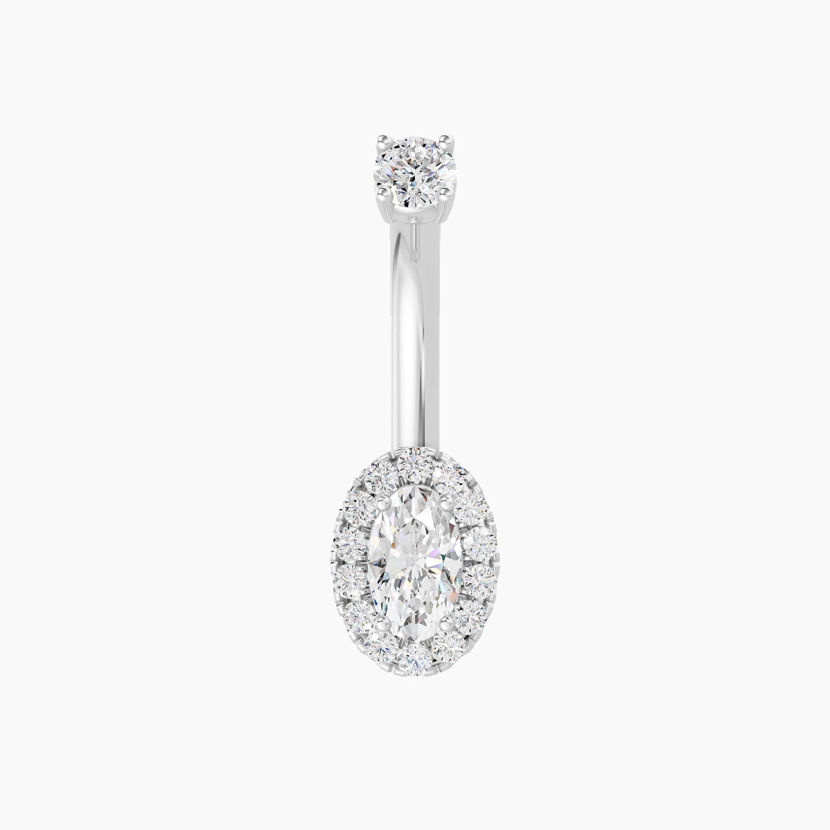 Eirene | 18k White Gold 7.5 mm 8 mm Halo Oval Diamond Belly Piercing