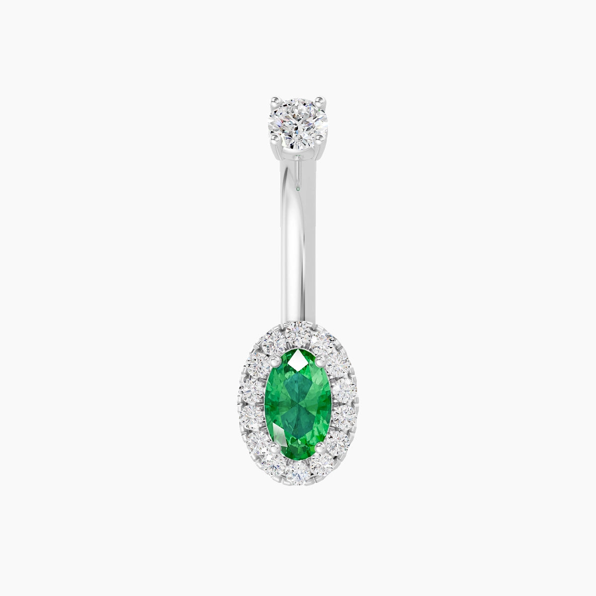Eirene | 18k White Gold 7.5 mm 8 mm Halo Oval Emerald & Diamond Belly Piercing