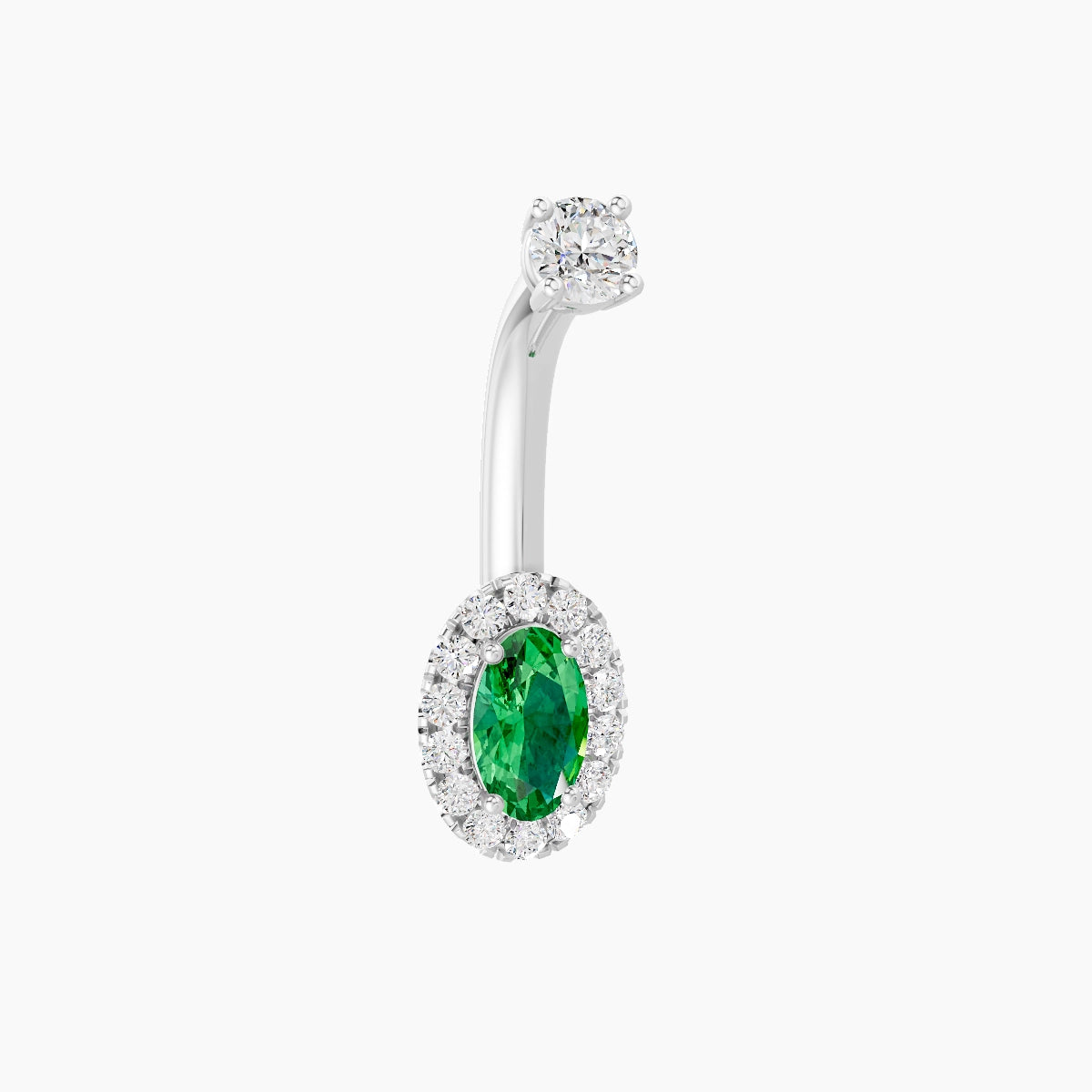 Eirene | 18k White Gold 7.5 mm 8 mm Halo Oval Emerald & Diamond Belly Piercing