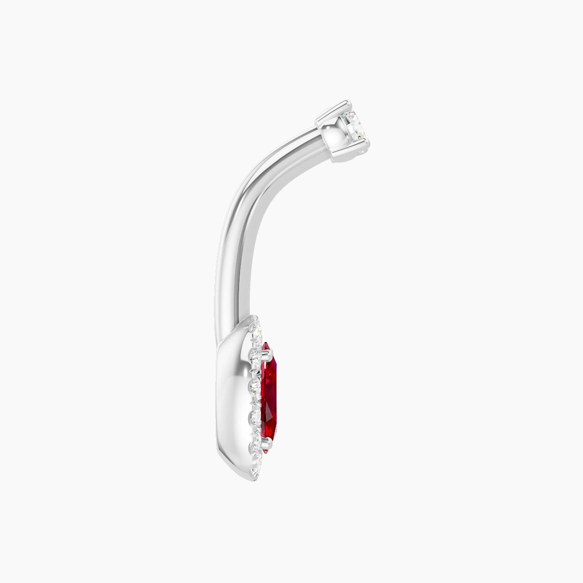 Eirene | 18k White Gold 7.5 mm 8 mm Halo Oval Ruby & Diamond Belly Piercing