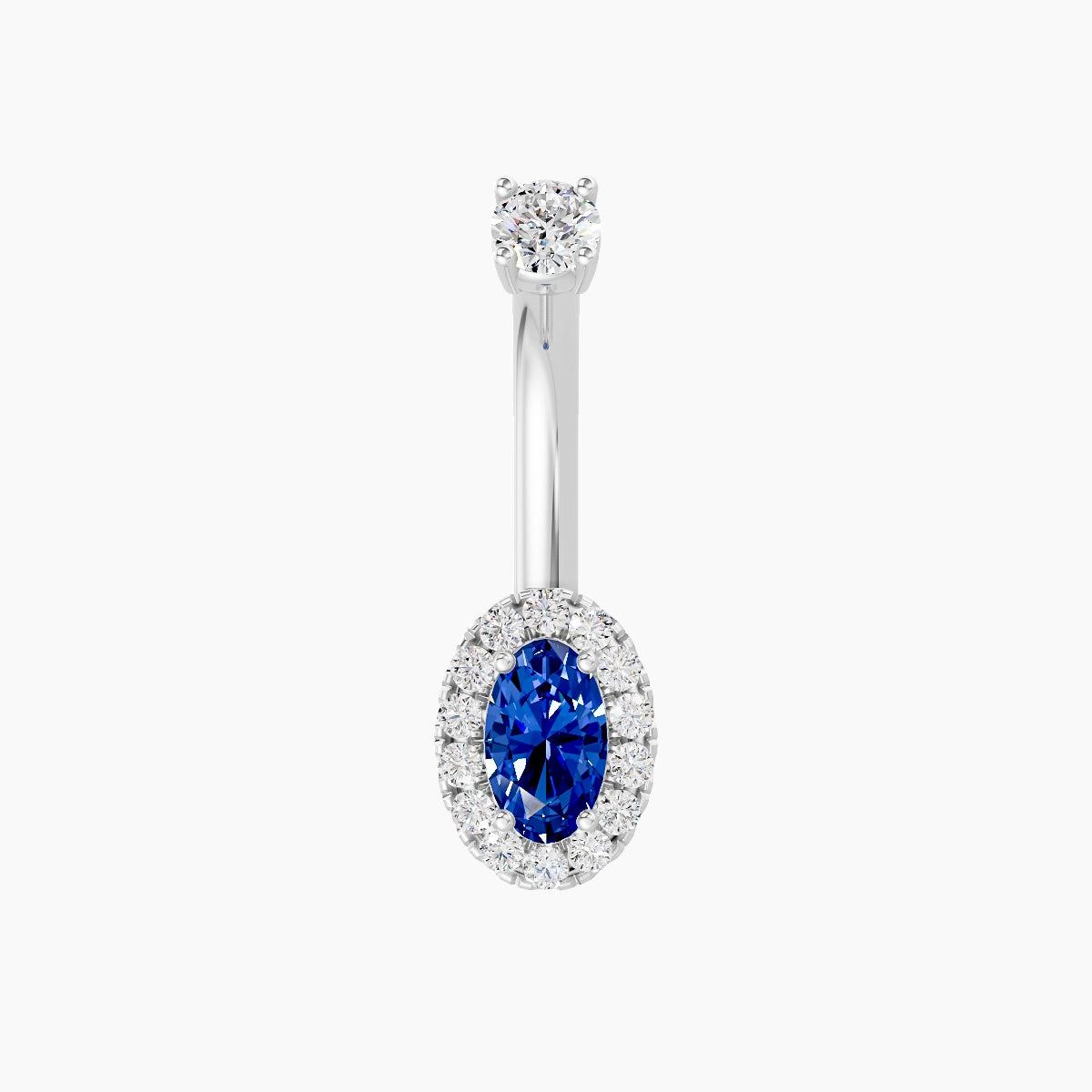 Eirene | 18k White Gold 7.5 mm 8 mm Halo Oval Sapphire & Diamond Belly Piercing