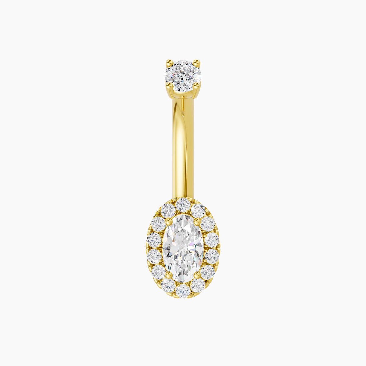 Eirene | 18k Yellow Gold 7.5 mm 8 mm Halo Oval Diamond Belly Piercing