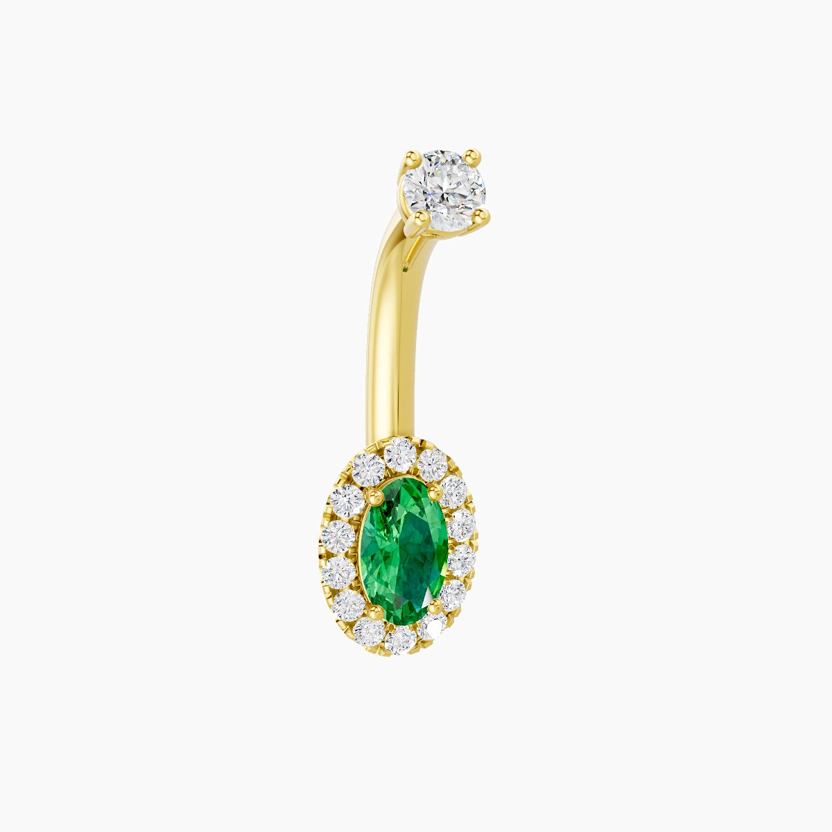 Eirene | 18k Yellow Gold 7.5 mm 8 mm Halo Oval Emerald & Diamond Belly Piercing
