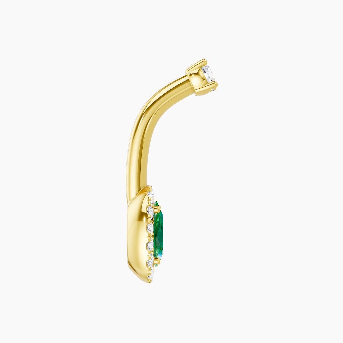 Eirene | 18k Yellow Gold 7.5 mm 8 mm Halo Oval Emerald & Diamond Belly Piercing