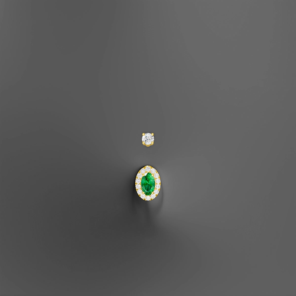 Eirene | 18k Yellow Gold 7.5 mm 8 mm Halo Oval Emerald & Diamond Belly Piercing