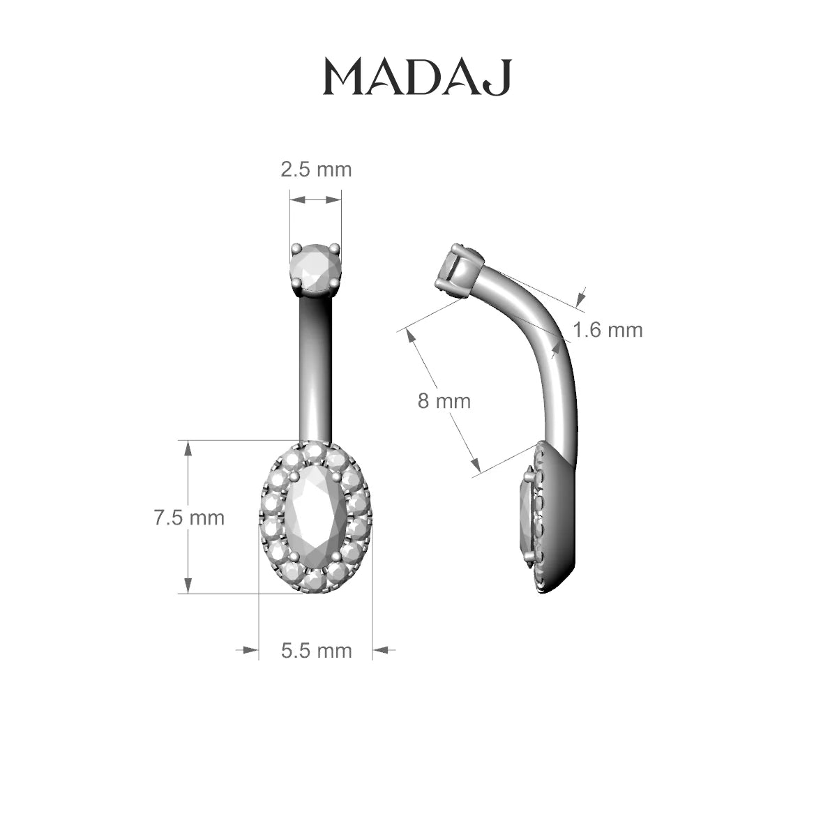 Eirene | 18k Yellow Gold 7.5 mm 8 mm Halo Oval Diamond Belly Piercing