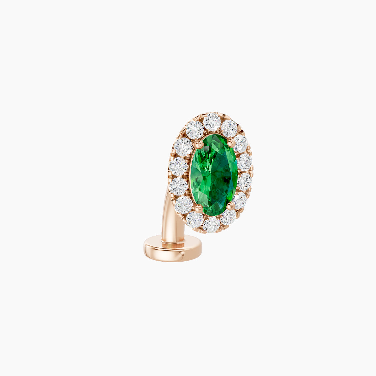 Eirene | 18k Rose Gold 8 mm 7.5 mm Halo Oval Emerald & Diamond Floating Navel Piercing