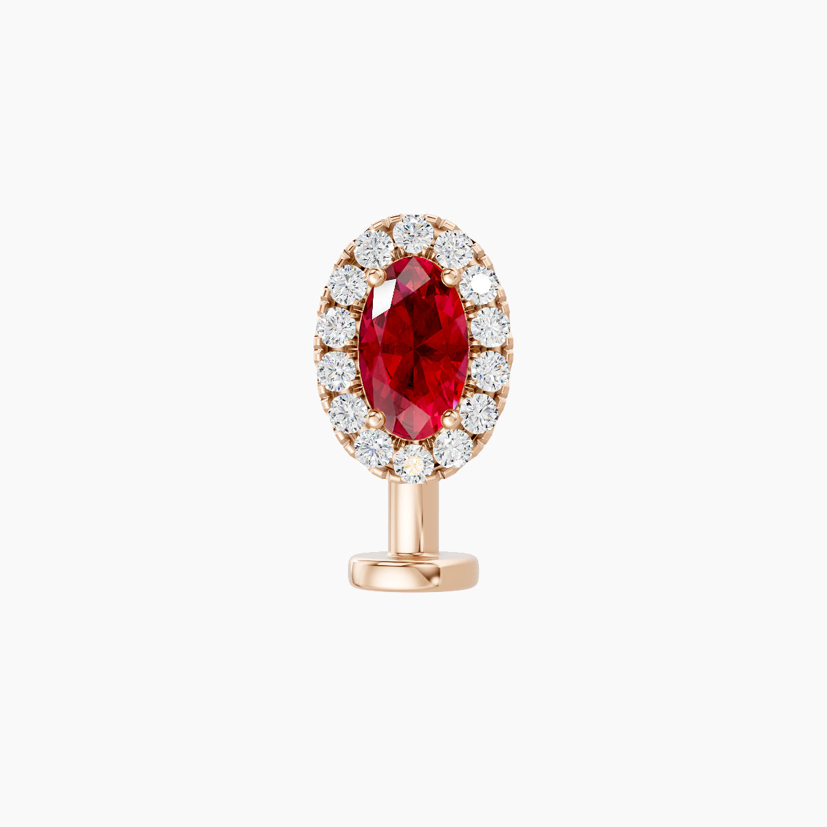 Eirene | 18k Rose Gold 8 mm 7.5 mm Halo Oval Ruby & Diamond Floating Navel Piercing