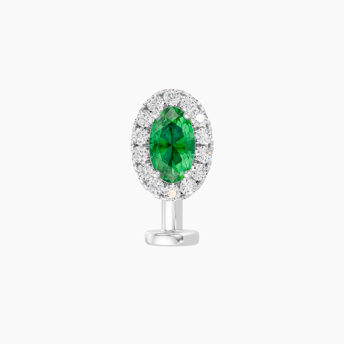 Eirene | 18k White Gold 8 mm 7.5 mm Halo Oval Emerald & Diamond Floating Navel Piercing