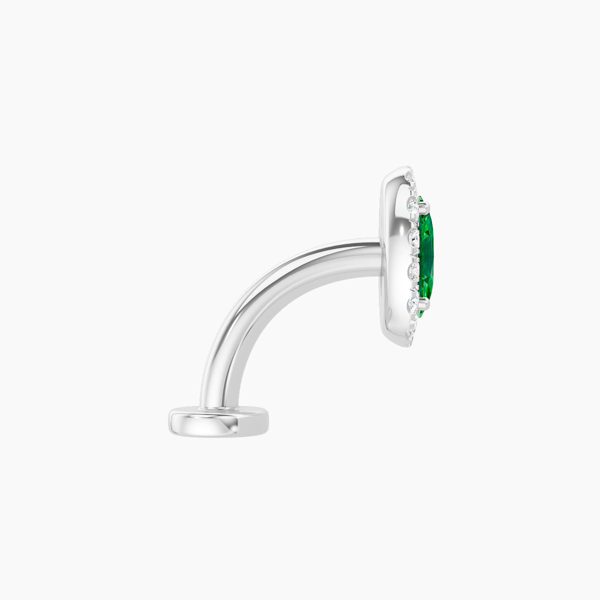 Eirene | 18k White Gold 8 mm 7.5 mm Halo Oval Emerald & Diamond Floating Navel Piercing