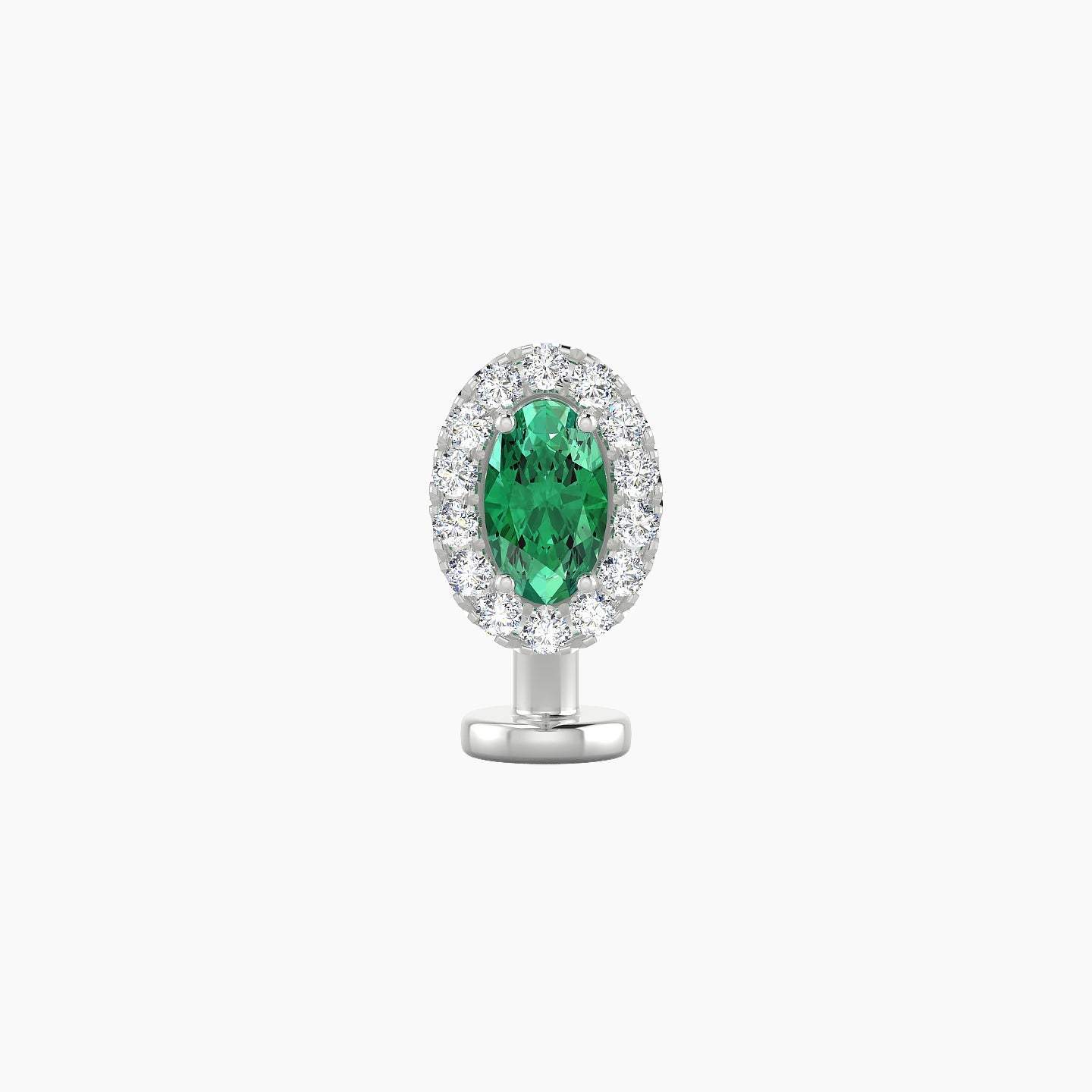 Eirene | 18k White Gold 8 mm 7.5 mm Halo Oval Emerald & Diamond Floating Navel Piercing