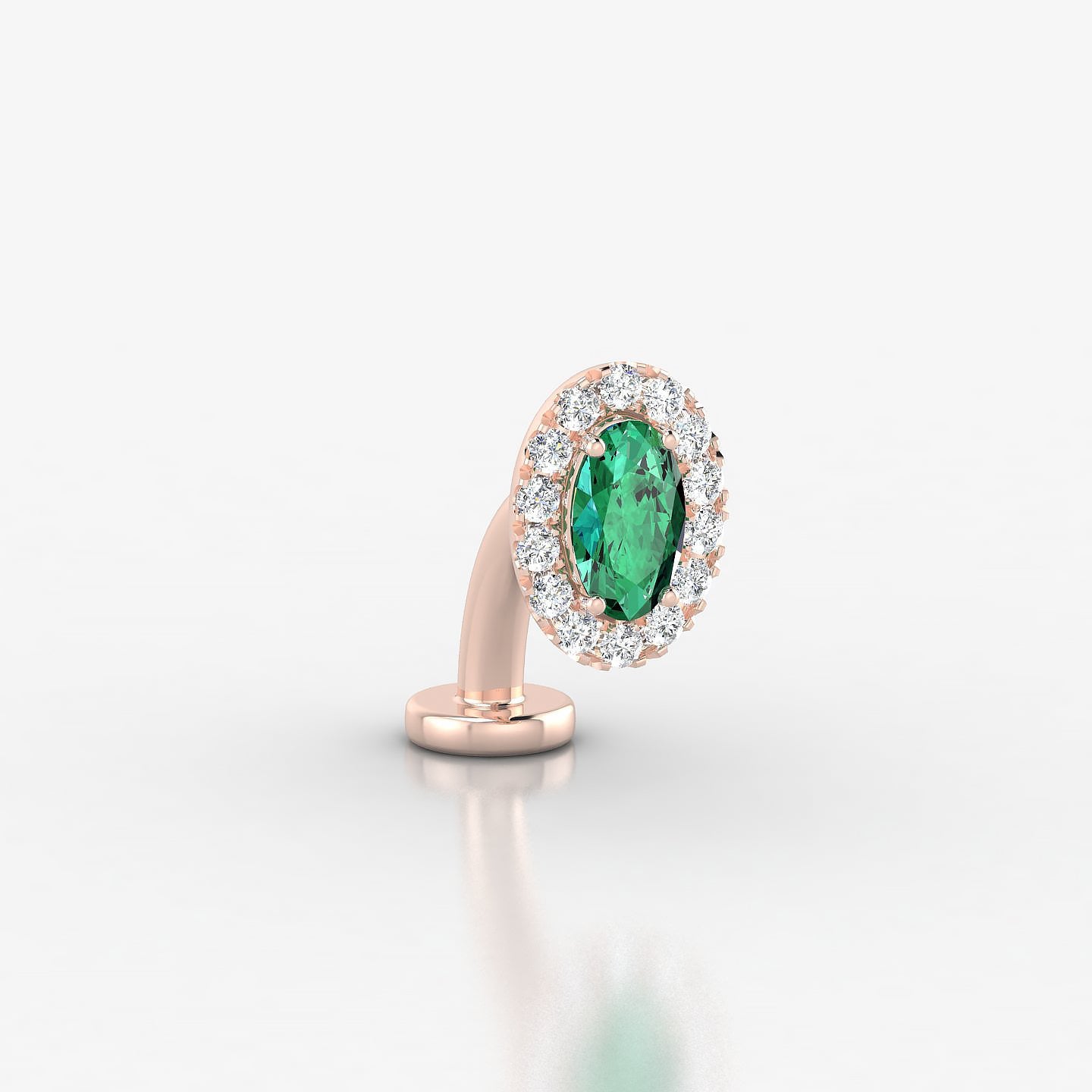 Eirene | 18k Rose Gold 8 mm 7.5 mm Halo Oval Emerald & Diamond Floating Navel Piercing