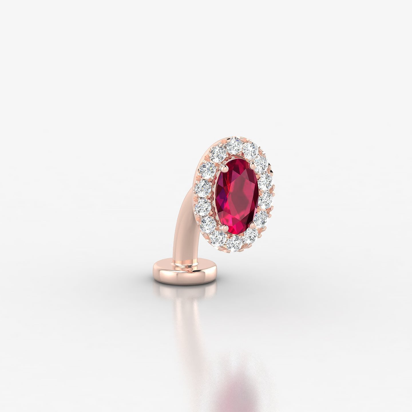 Eirene | 18k Rose Gold 8 mm 7.5 mm Halo Oval Ruby & Diamond Floating Navel Piercing