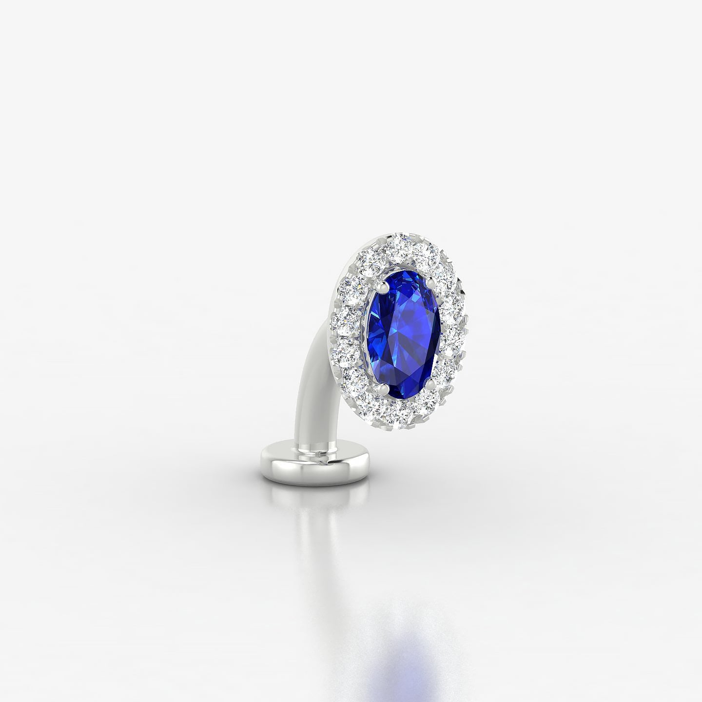 Eirene | 18k White Gold 8 mm 7.5 mm Halo Oval Sapphire & Diamond Floating Navel Piercing