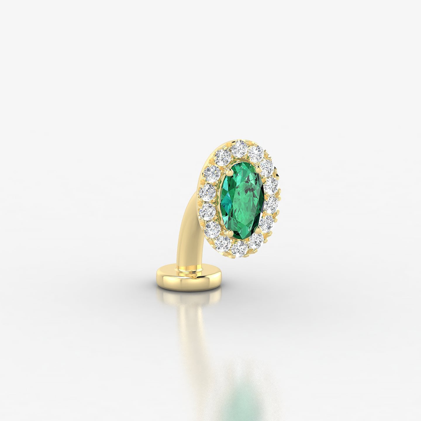 Eirene | 18k Yellow Gold 8 mm 7.5 mm Halo Oval Emerald & Diamond Floating Navel Piercing