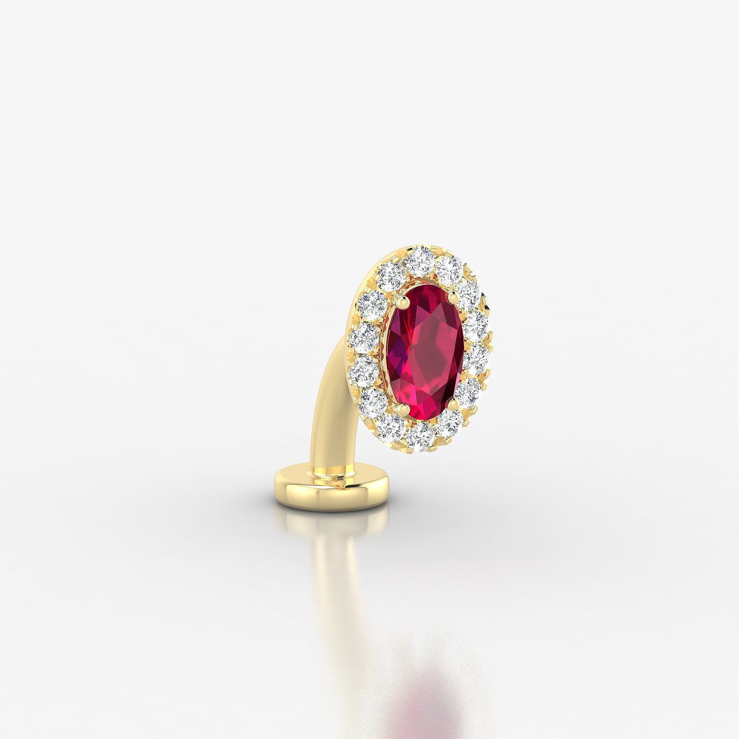 Eirene | 18k Yellow Gold 8 mm 7.5 mm Halo Oval Ruby & Diamond Floating Navel Piercing