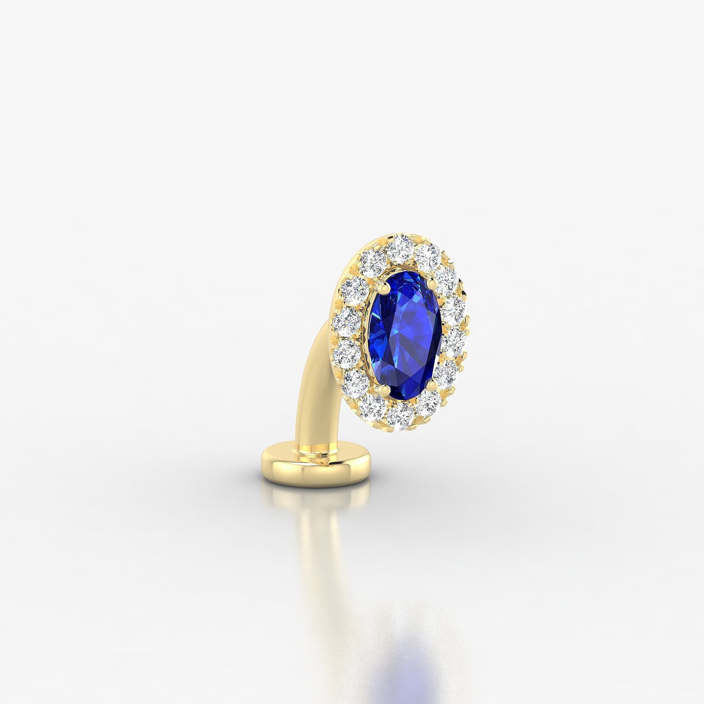 Eirene | 18k Yellow Gold 8 mm 7.5 mm Halo Oval Sapphire & Diamond Floating Navel Piercing