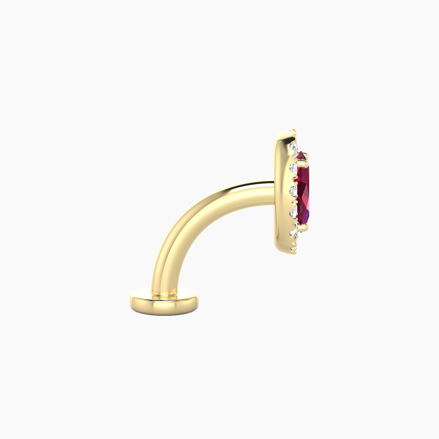 Eirene | 18k Yellow Gold 8 mm 7.5 mm Halo Oval Ruby & Diamond Floating Navel Piercing