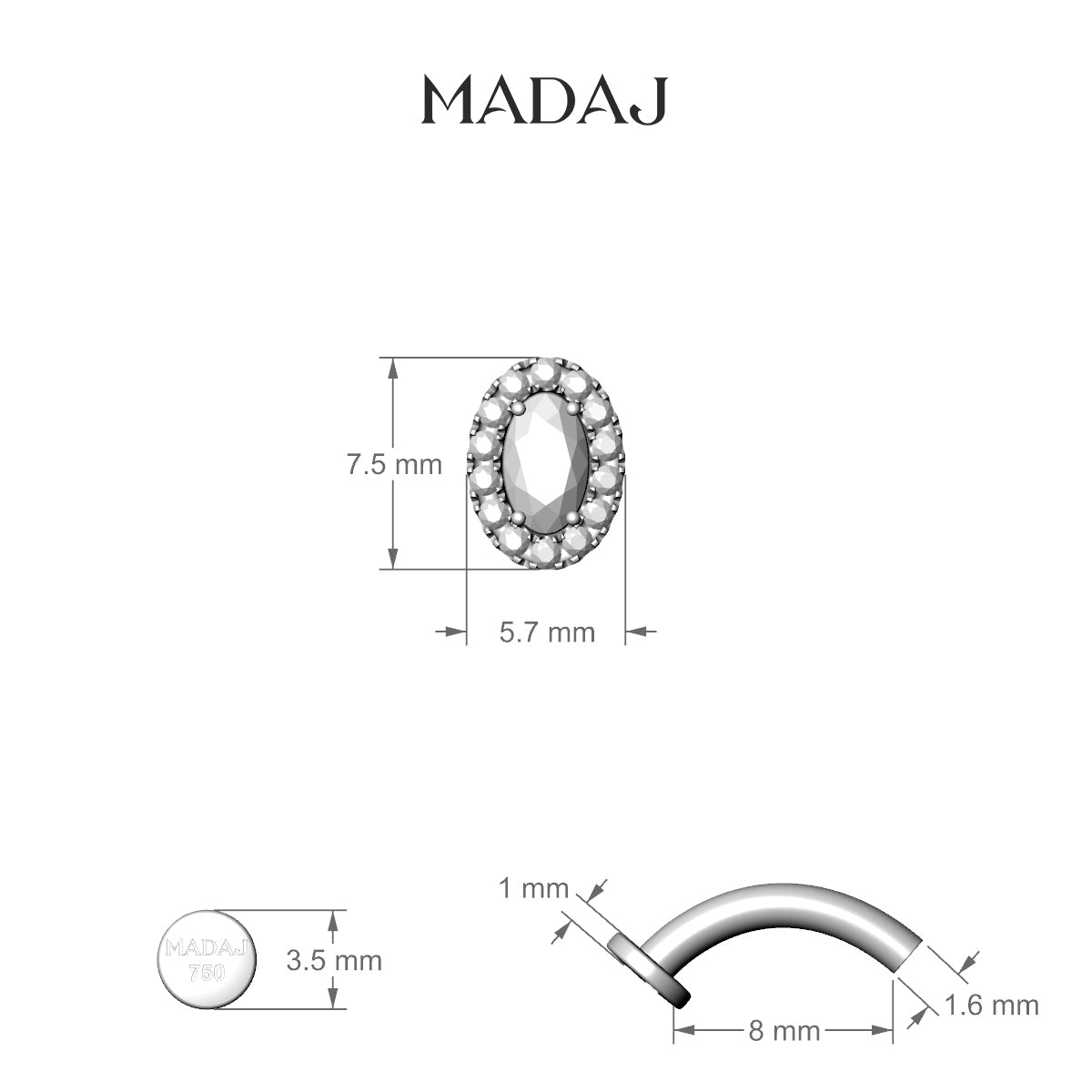 Eirene | 18k Rose Gold 7.5 mm 8 mm Halo Oval Diamond Floating Navel Piercing