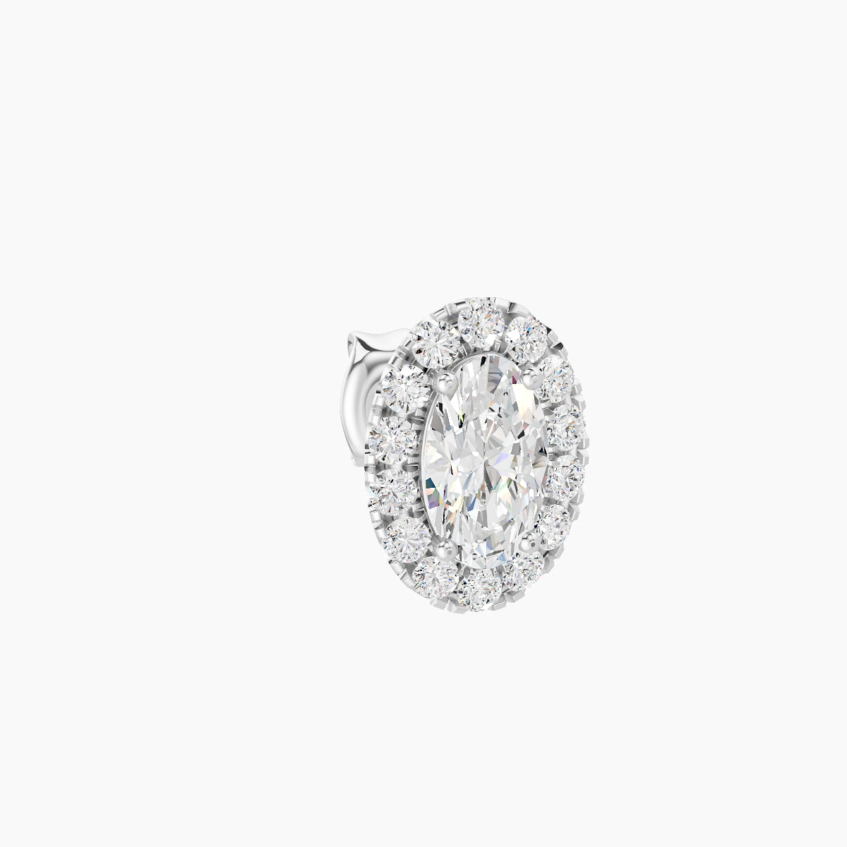Eirene | 18k White Gold 7.5 mm Halo Oval Diamond Earring