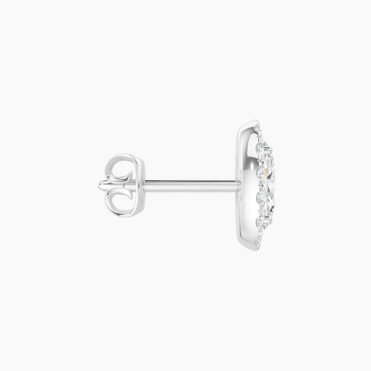 Eirene | 18k White Gold 7.5 mm Halo Oval Diamond Earring