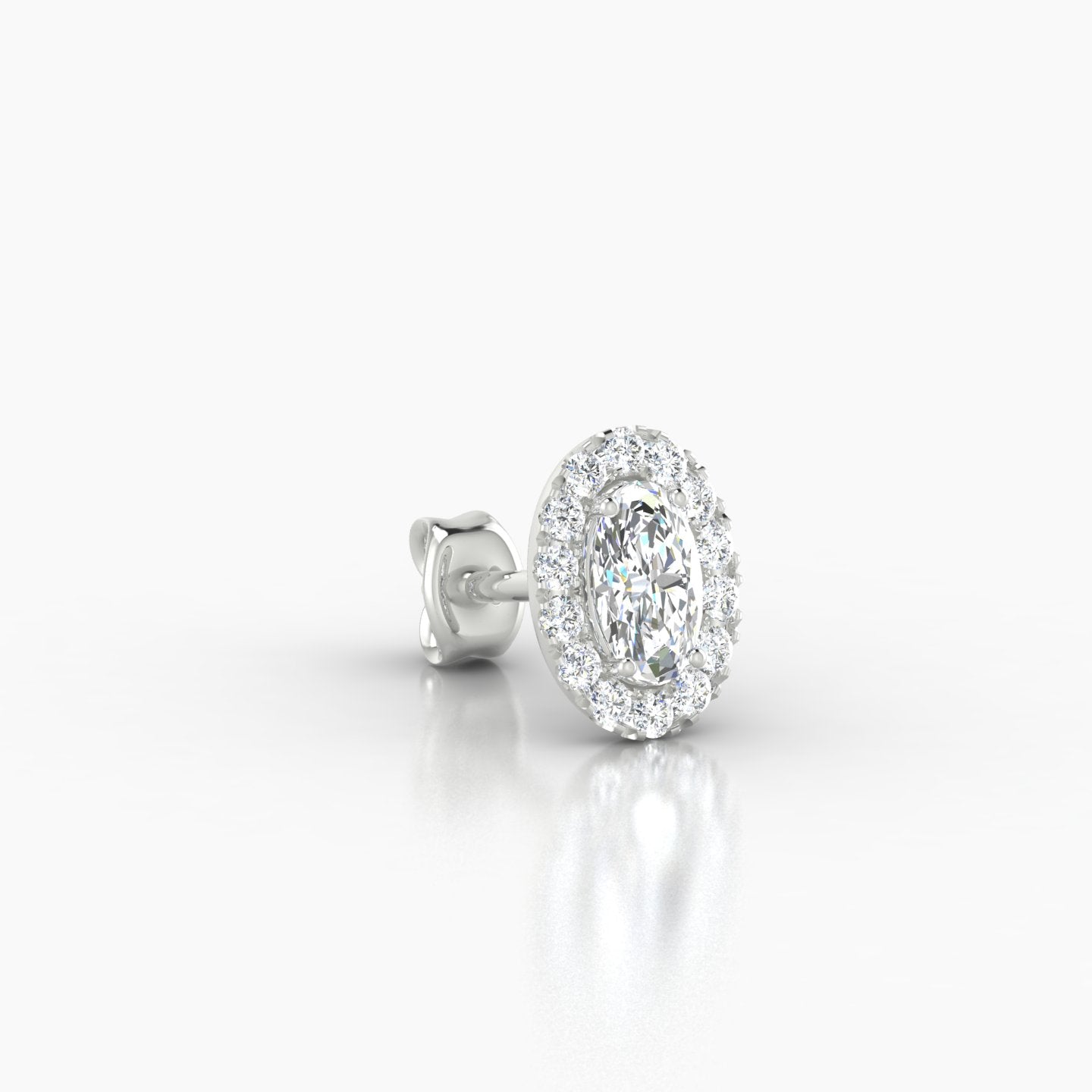 Eirene | 18k White Gold 7.5 mm Halo Oval Diamond Earring