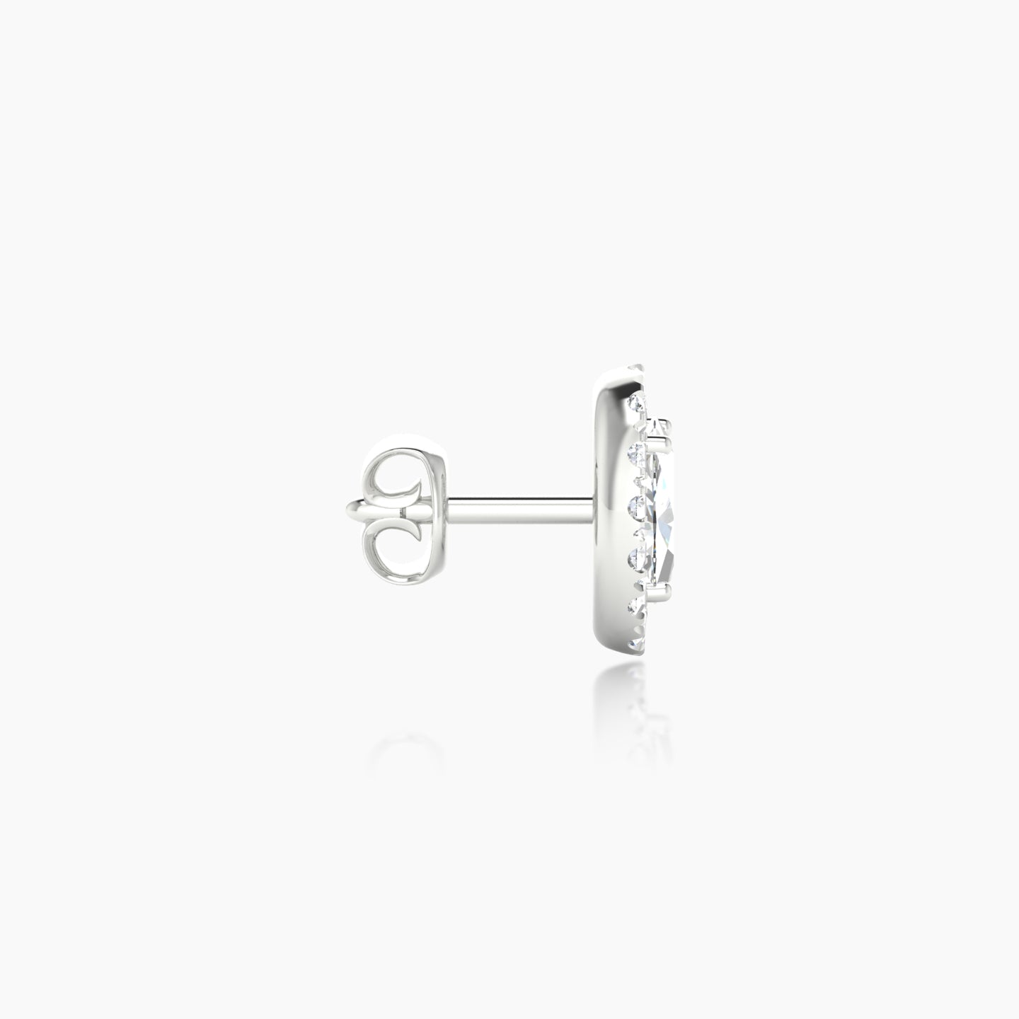 Eirene | 18k White Gold 7.5 mm Halo Oval Diamond Earring