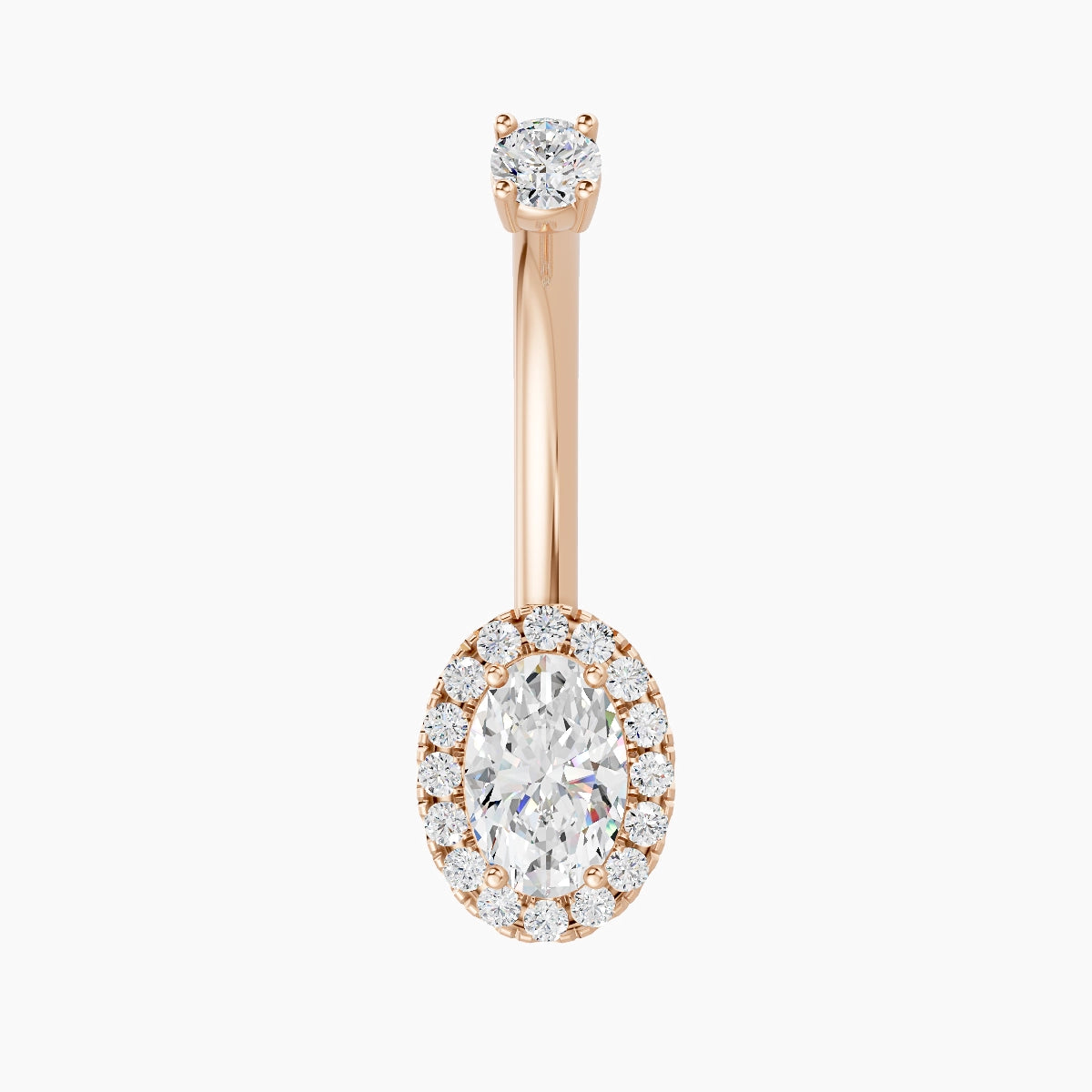 Eirene | 18k Rose Gold 8.5 mm 10 mm Halo Oval Diamond Belly Piercing