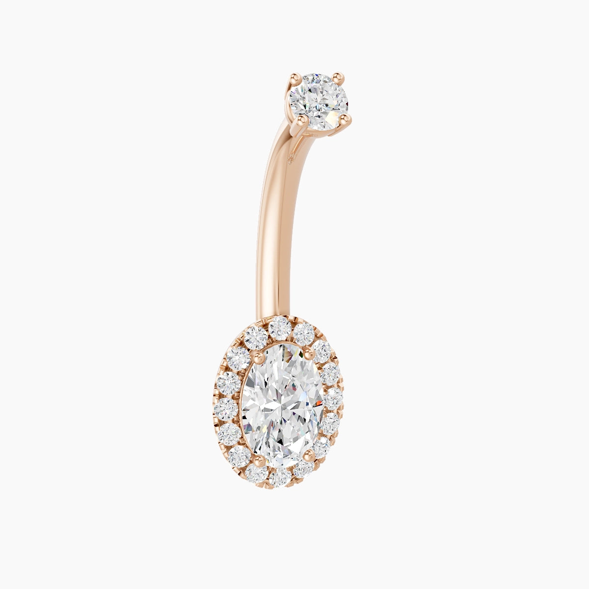 Eirene | 18k Rose Gold 8.5 mm 10 mm Halo Oval Diamond Belly Piercing