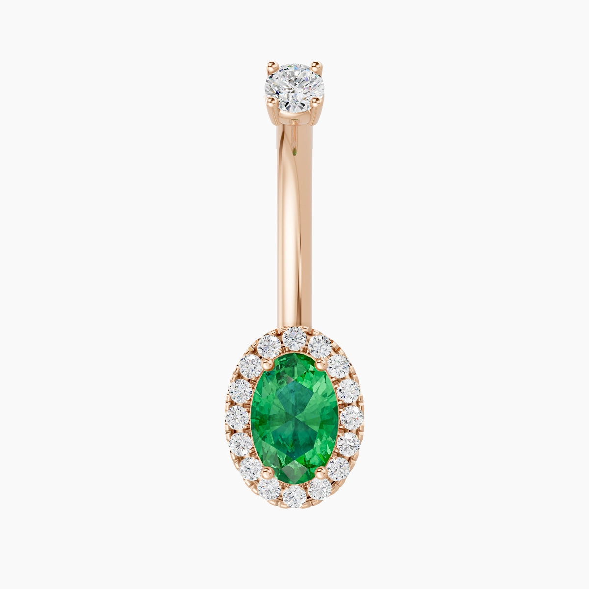Eirene | 18k Rose Gold 8.5 mm 10 mm Halo Oval Emerald & Diamond Belly Piercing