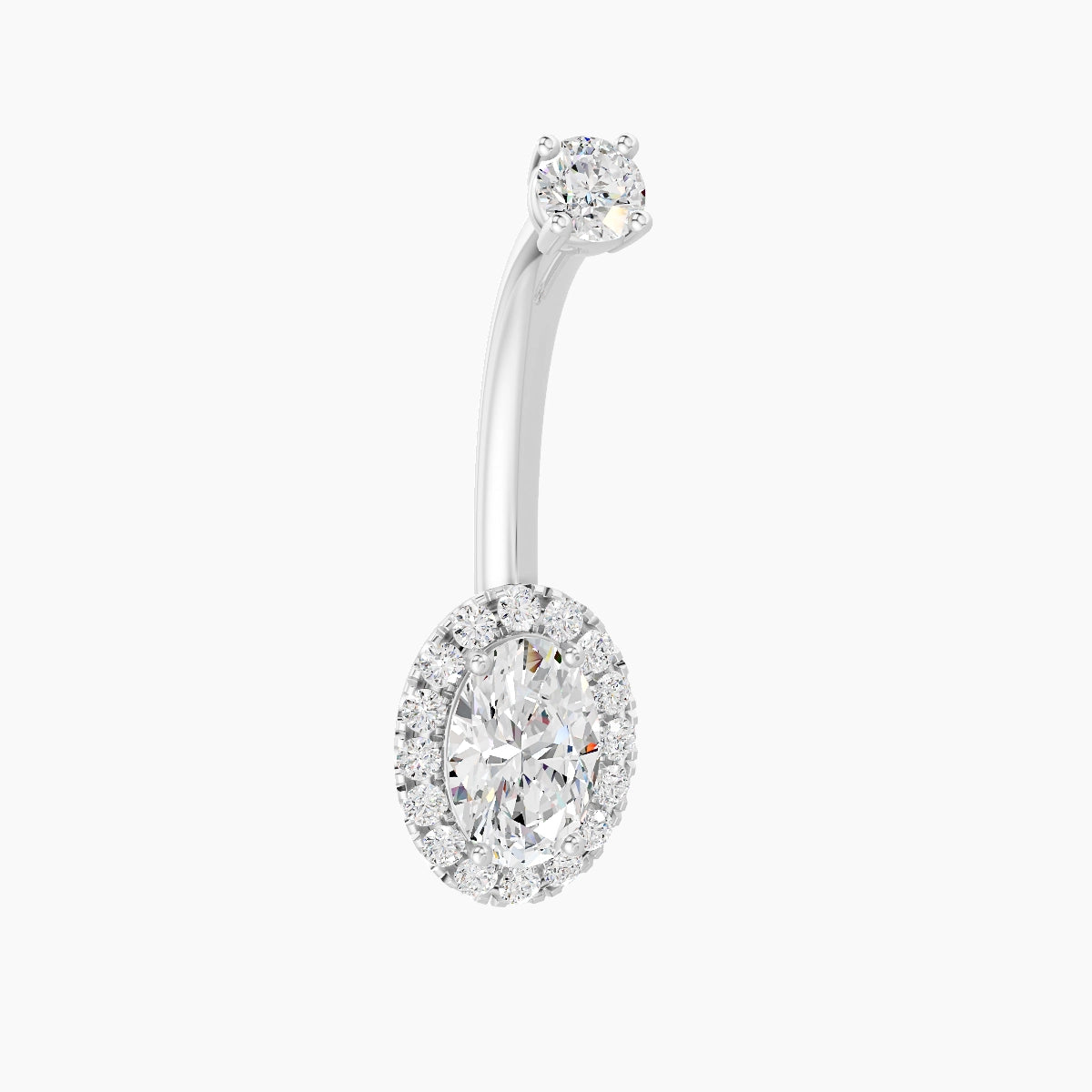 Eirene | 18k White Gold 8.5 mm 10 mm Halo Oval Diamond Belly Piercing