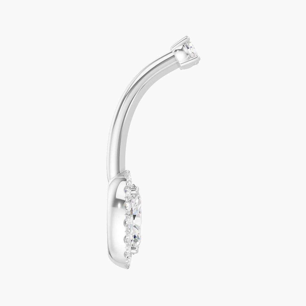 Eirene | 18k White Gold 8.5 mm 10 mm Halo Oval Diamond Belly Piercing