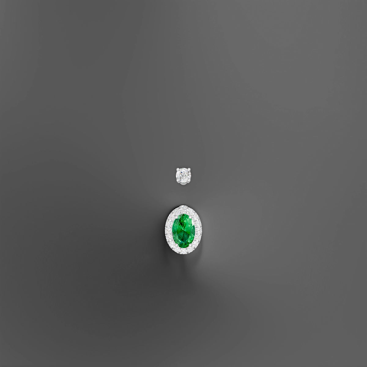 Eirene | 18k White Gold 8.5 mm 10 mm Halo Oval Emerald & Diamond Belly Piercing