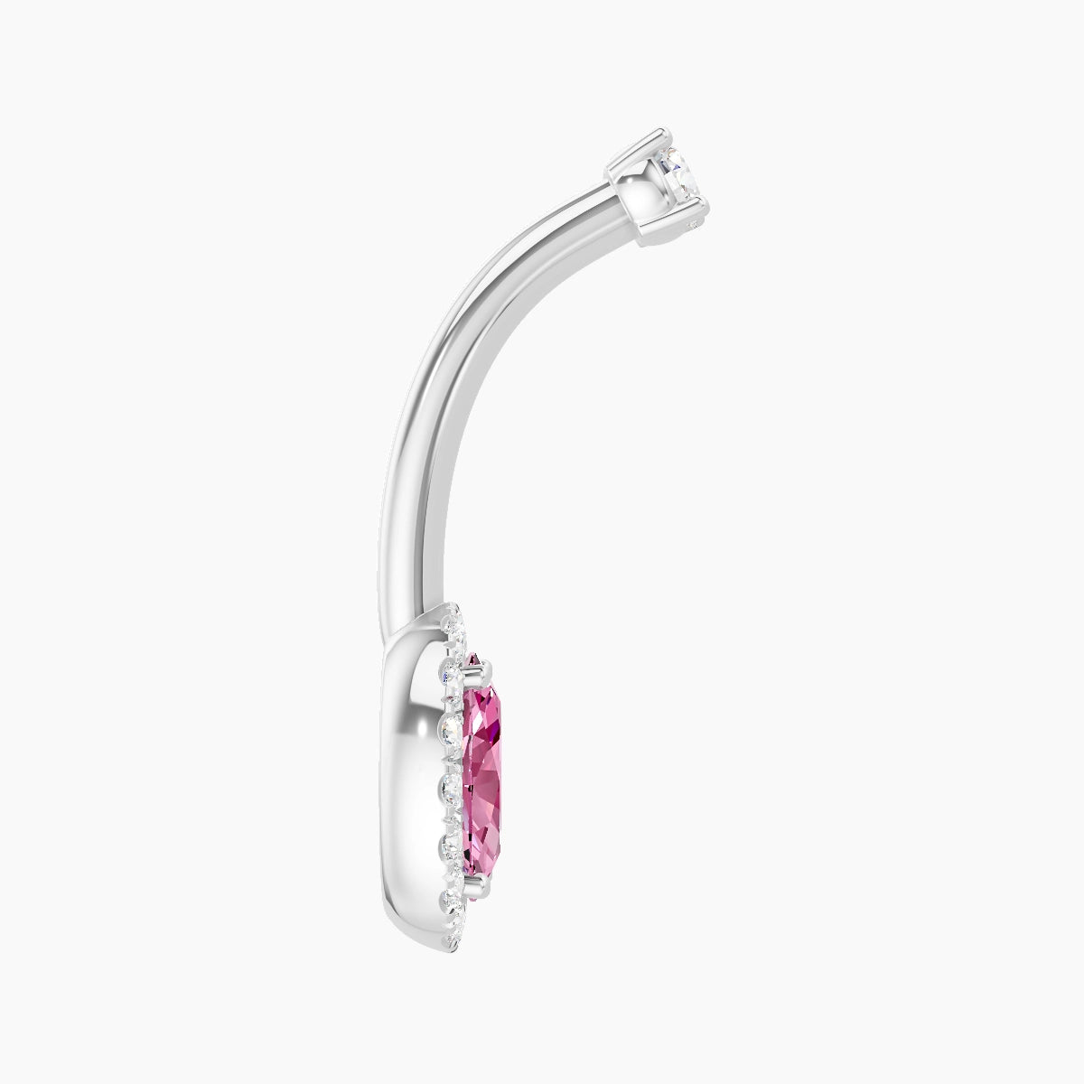 Eirene | 18k White Gold 8.5 mm 10 mm Halo Oval Pink Sapphire & Diamond Belly Piercing