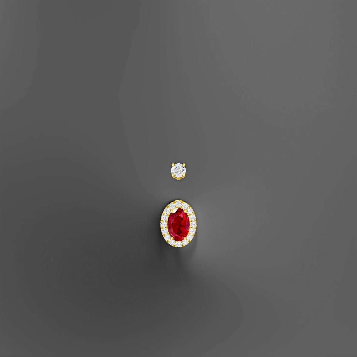 Eirene | 18k Yellow Gold 8.5 mm 10 mm Halo Oval Ruby & Diamond Belly Piercing