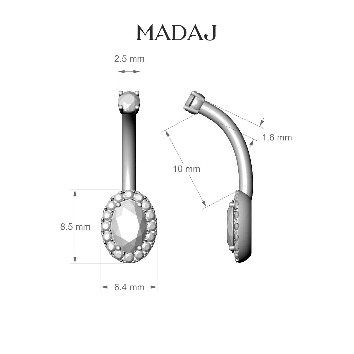 Eirene | 18k White Gold 8.5 mm 10 mm Halo Oval Diamond Belly Piercing