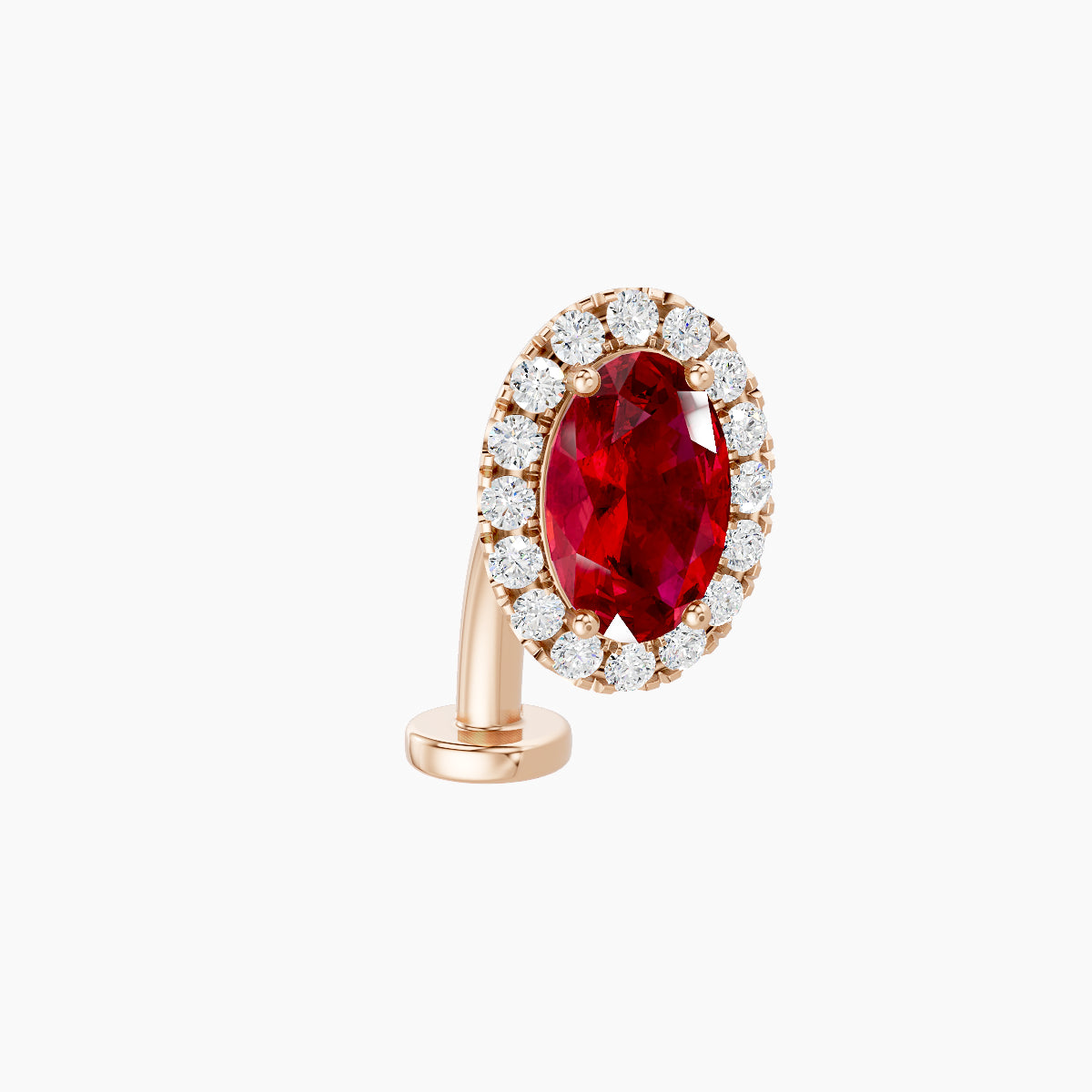 Eirene | 18k Rose Gold 10 mm 8.5 mm Halo Oval Ruby & Diamond Floating Navel Piercing