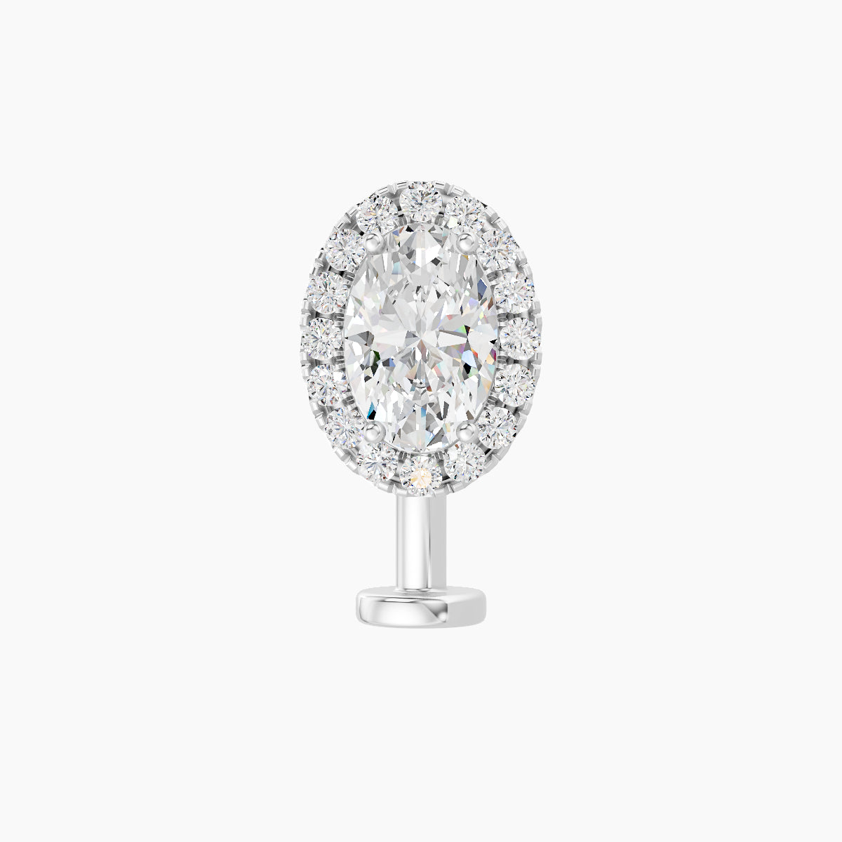 Eirene | 18k White Gold 8.5 mm 10 mm Halo Oval Diamond Floating Navel Piercing