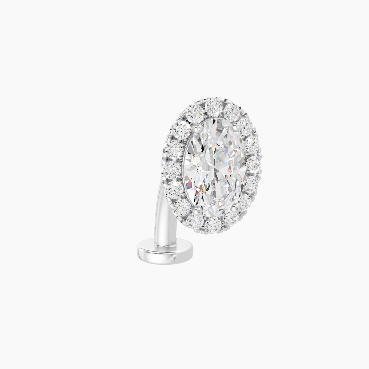 Eirene | 18k White Gold 8.5 mm 10 mm Halo Oval Diamond Floating Navel Piercing