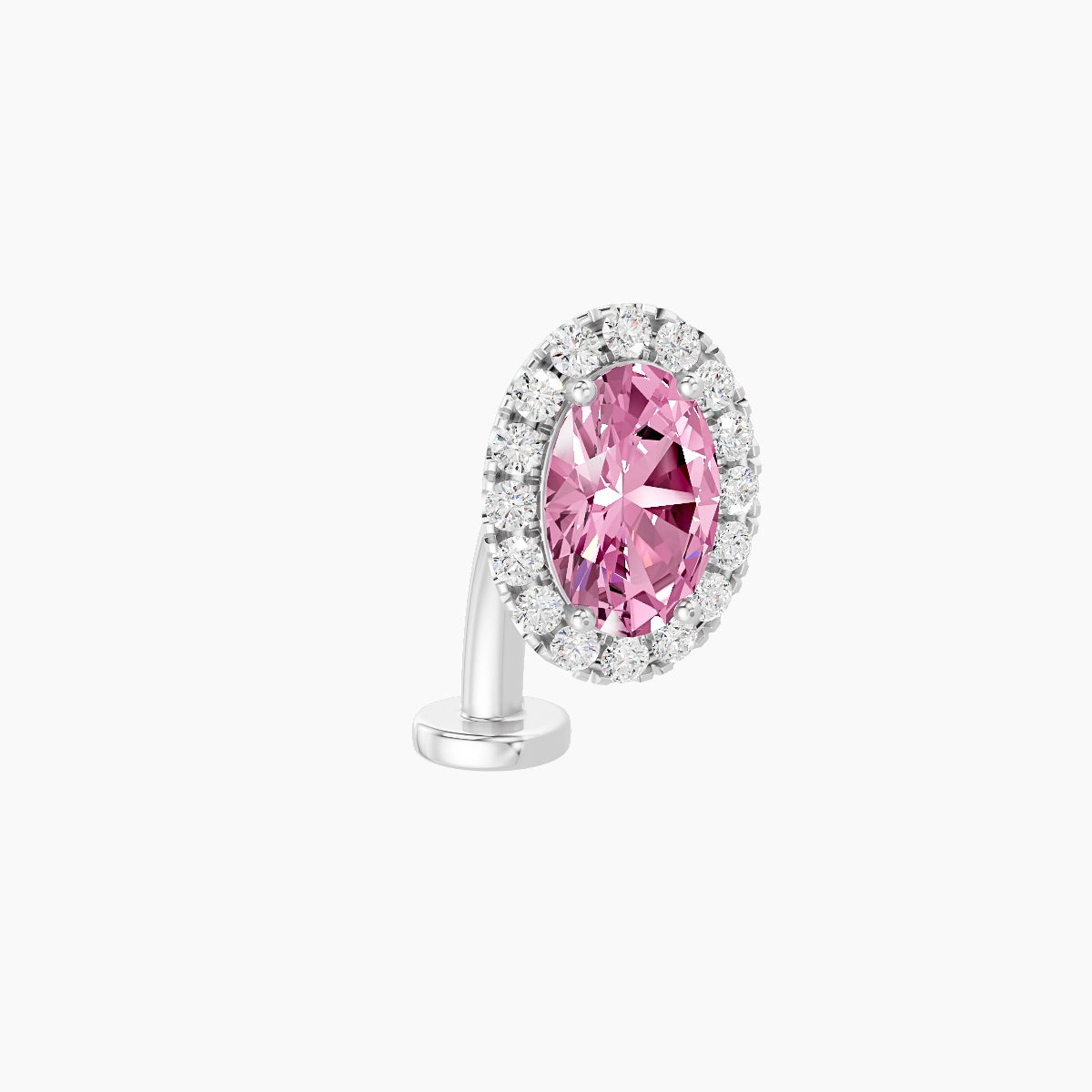 Eirene | 18k White Gold 8.5 mm 10 mm Halo Oval Pink Sapphire & Diamond Floating Navel Piercing