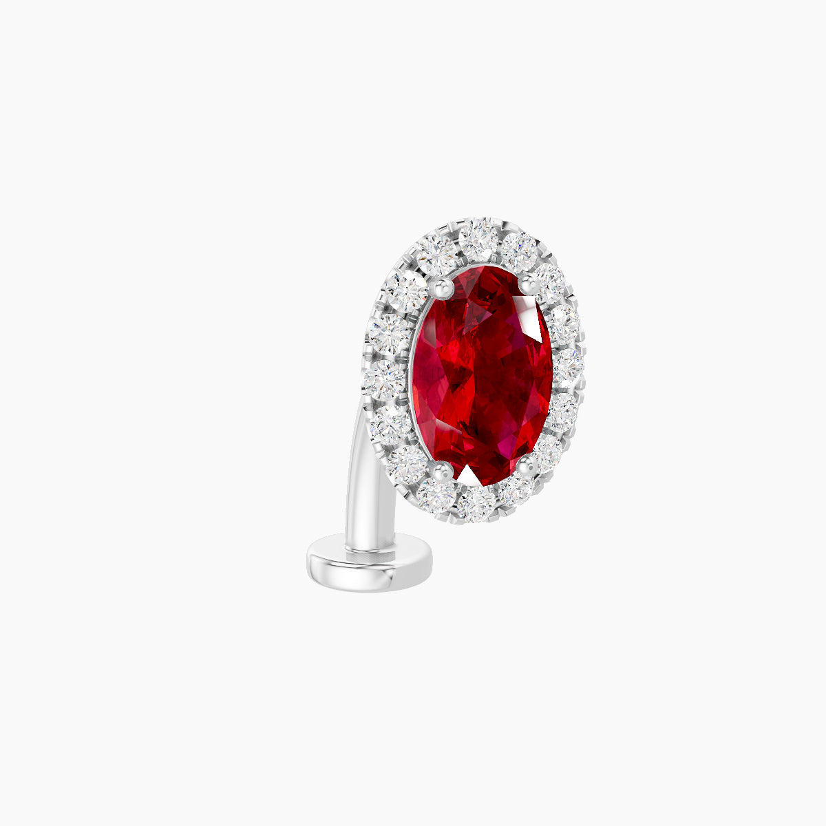 Eirene | 18k White Gold 10 mm 8.5 mm Halo Oval Ruby & Diamond Floating Navel Piercing