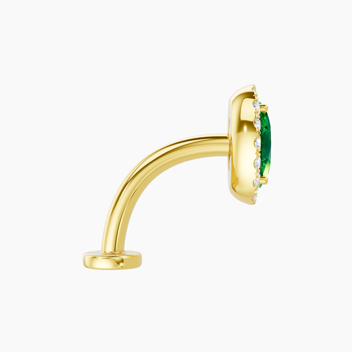 Eirene | 18k Yellow Gold 10 mm 8.5 mm Halo Oval Emerald & Diamond Floating Navel Piercing
