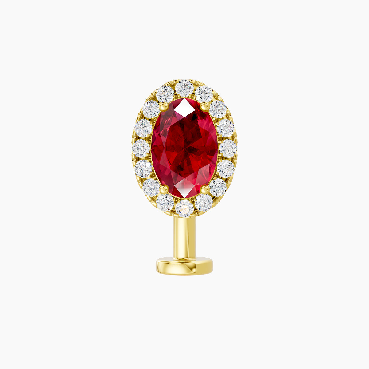 Eirene | 18k Yellow Gold 10 mm 8.5 mm Halo Oval Ruby & Diamond Floating Navel Piercing