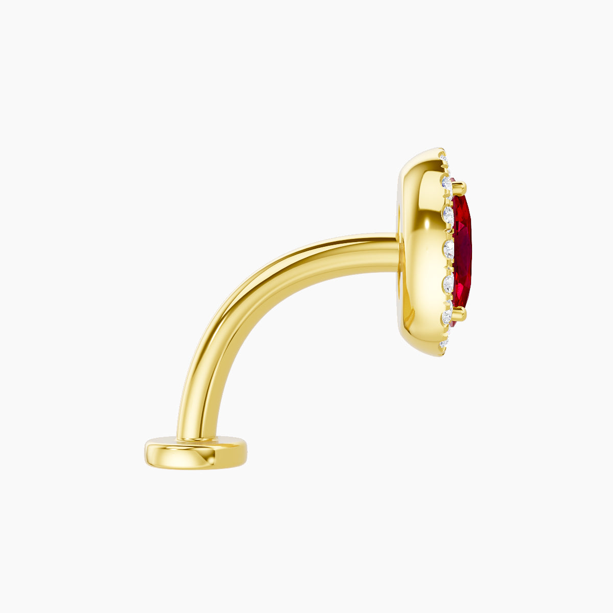 Eirene | 18k Yellow Gold 10 mm 8.5 mm Halo Oval Ruby & Diamond Floating Navel Piercing