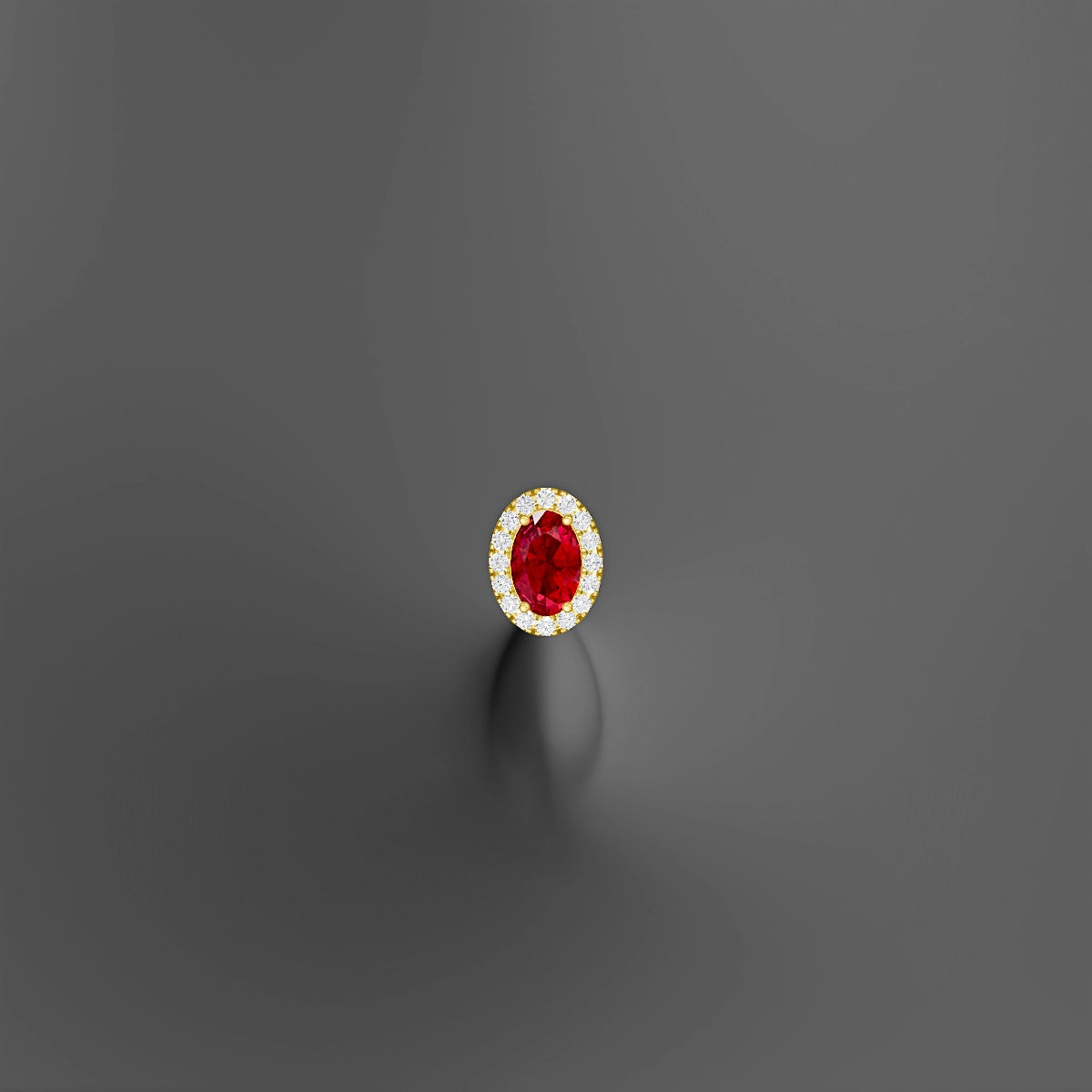 Eirene | 18k Yellow Gold 10 mm 8.5 mm Halo Oval Ruby & Diamond Floating Navel Piercing