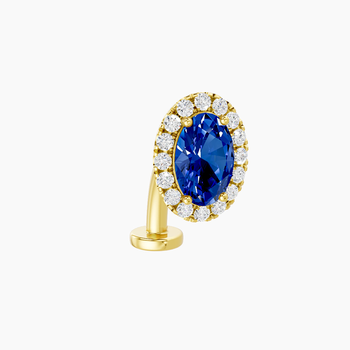 Eirene | 18k Yellow Gold 10 mm 8.5 mm Halo Oval Sapphire & Diamond Floating Navel Piercing