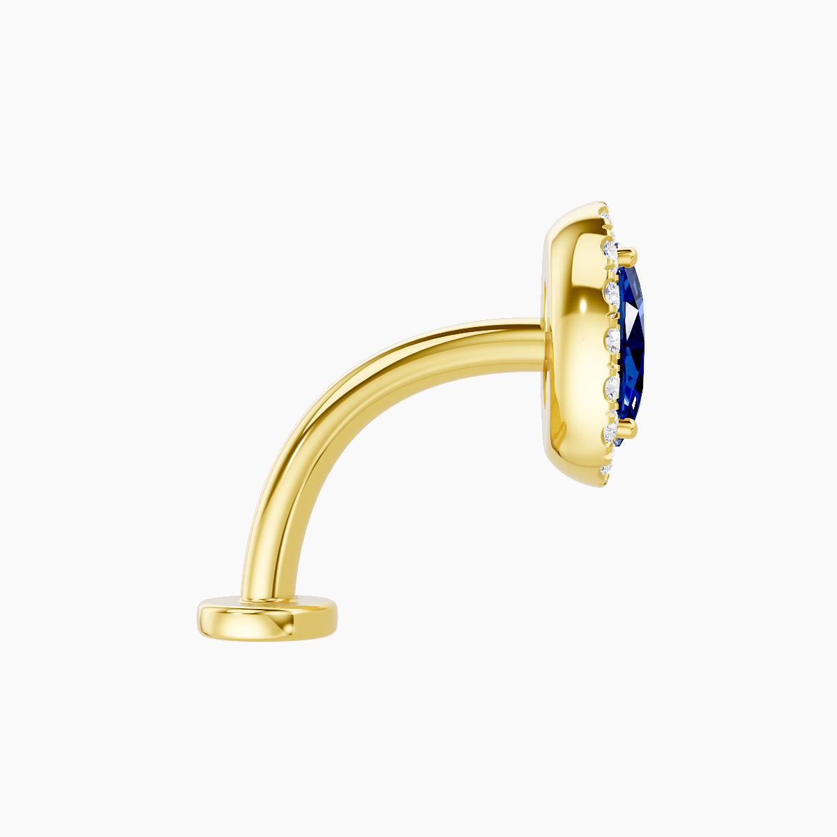 Eirene | 18k Yellow Gold 10 mm 8.5 mm Halo Oval Sapphire & Diamond Floating Navel Piercing