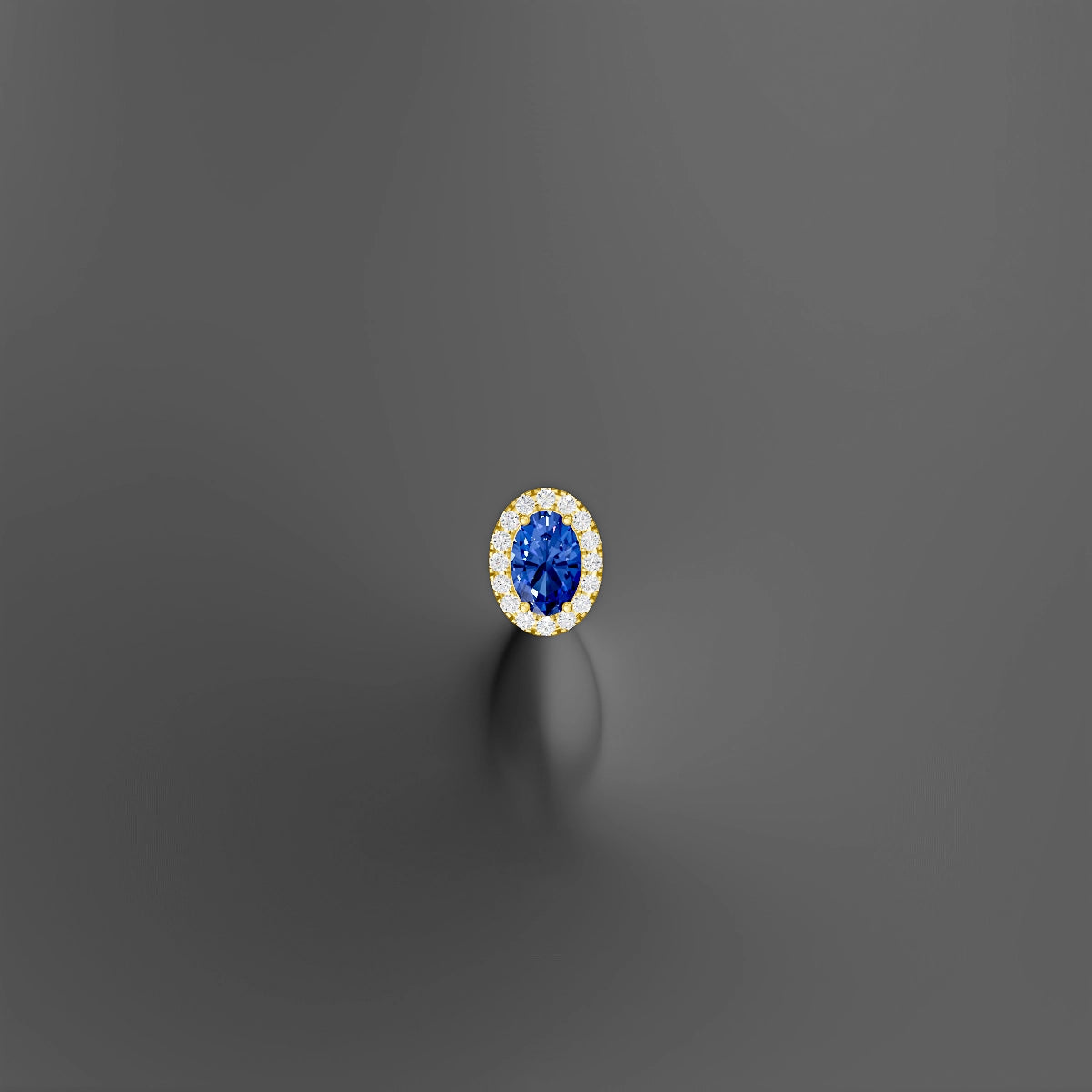 Eirene | 18k Yellow Gold 10 mm 8.5 mm Halo Oval Sapphire & Diamond Floating Navel Piercing