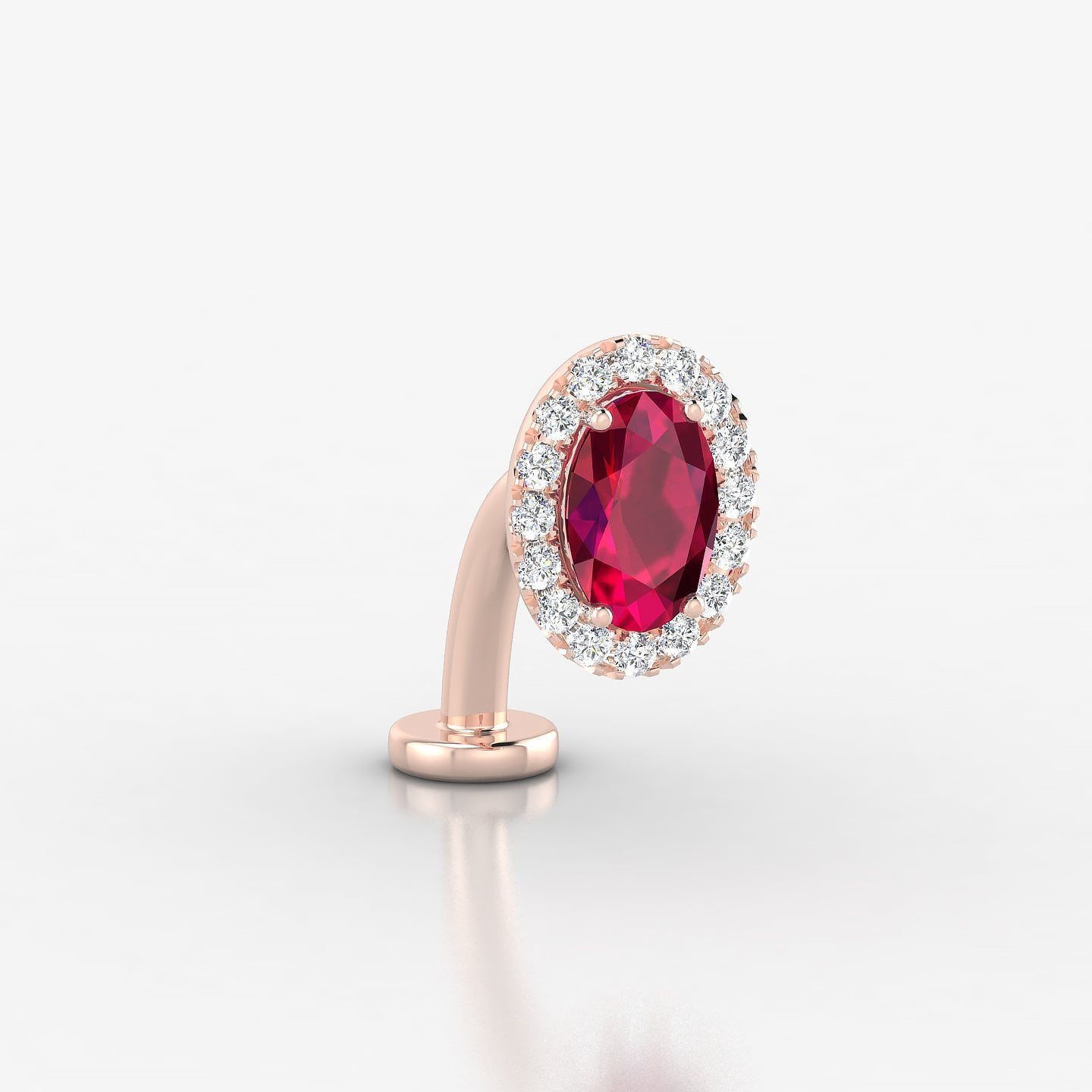Eirene | 18k Rose Gold 10 mm 8.5 mm Halo Oval Ruby & Diamond Floating Navel Piercing