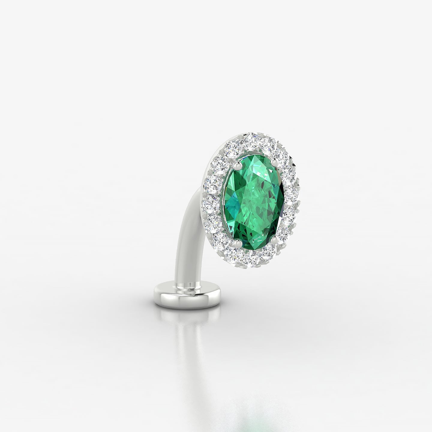 Eirene | 18k White Gold 10 mm 8.5 mm Halo Oval Emerald & Diamond Floating Navel Piercing